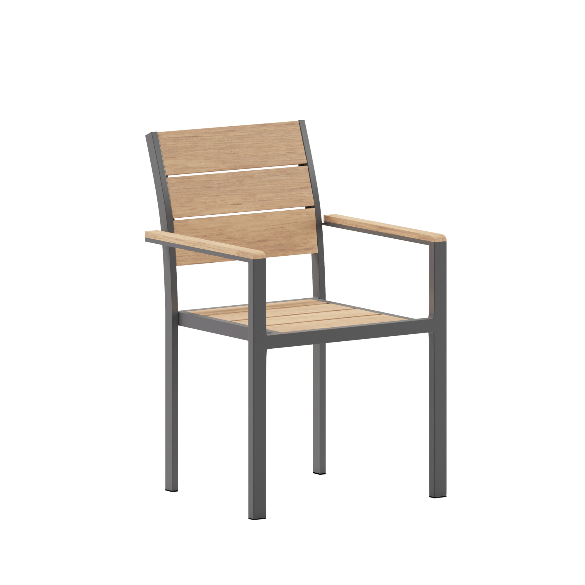 Flash Furniture, Natural/Gray Faux Teak Patio Chair with Arms, Primary Color Brown, Material Iron, Width 15.75 in, Model# SBCA108WANAT
